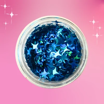 Stars Holographic Electric Blue